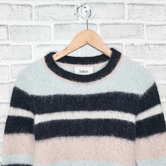 Ba&sh BASH Women's Alpaca blend fuzzy Stripe Lady Pullover Sweater sz Small - Picture 7 of 11
